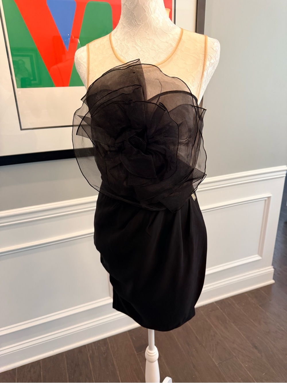 Stunning Elisabetta Franchi Black Tulle Organza 3D Flower Mini Dress 42